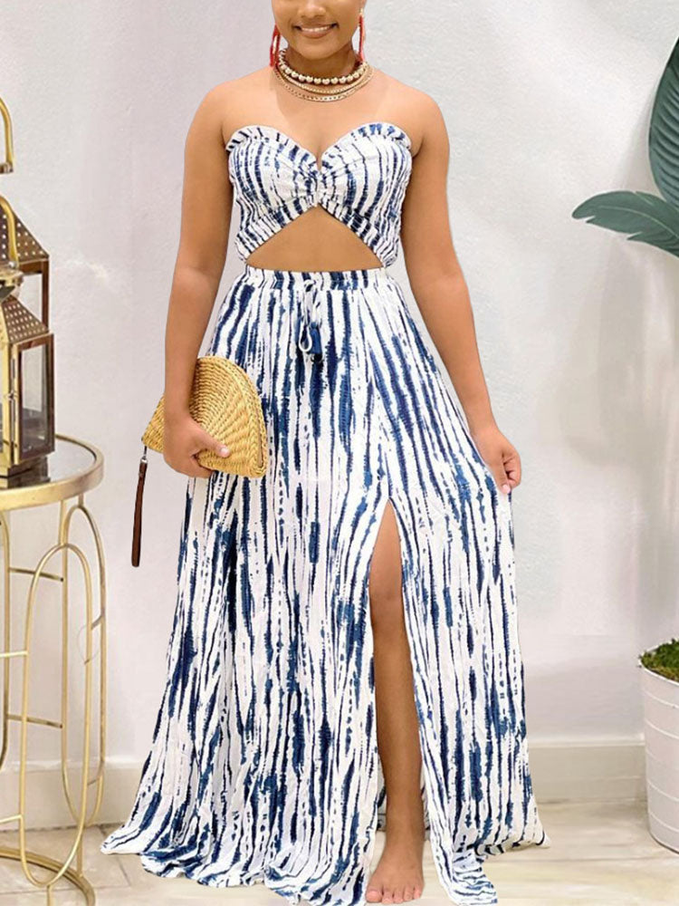 Celine Sexy Strapless Slit Skirt Set