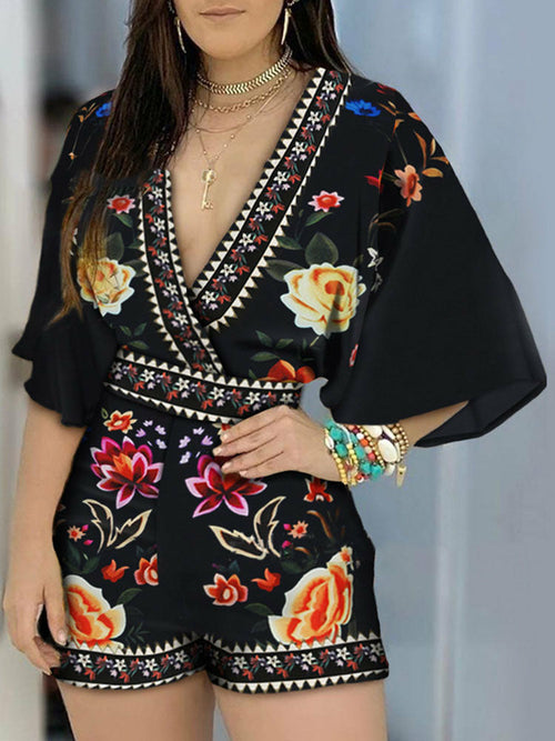 Danica V-neck Floral Print Romper