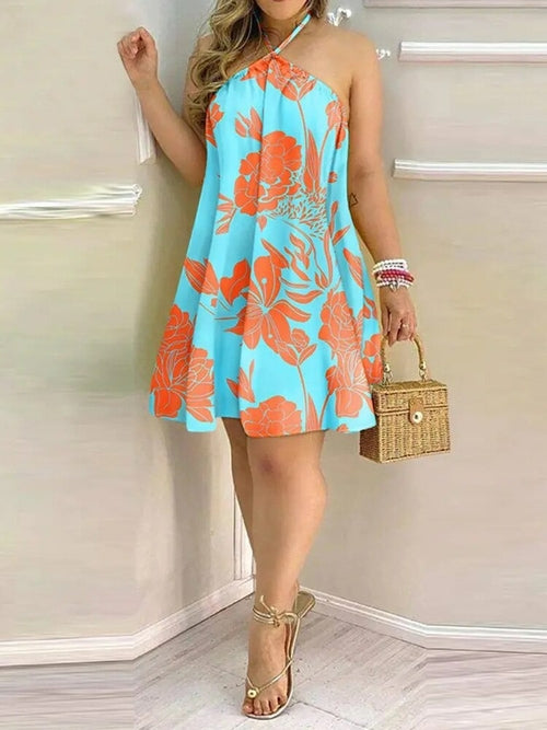 Aja Floral Print A-line Halter Dress